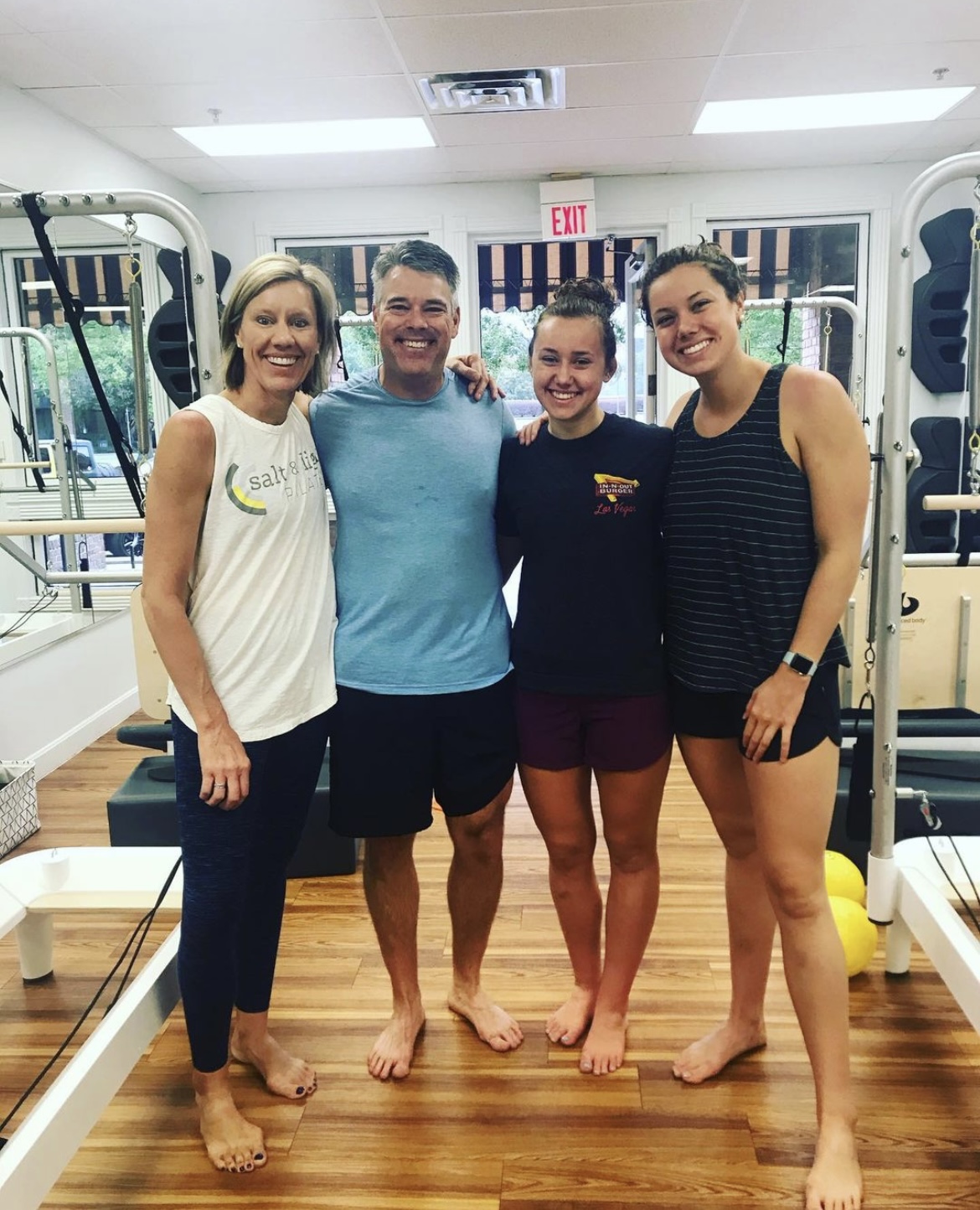 Linda Moore and her family in the studio