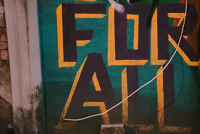 Wall writing that reads 'for all'