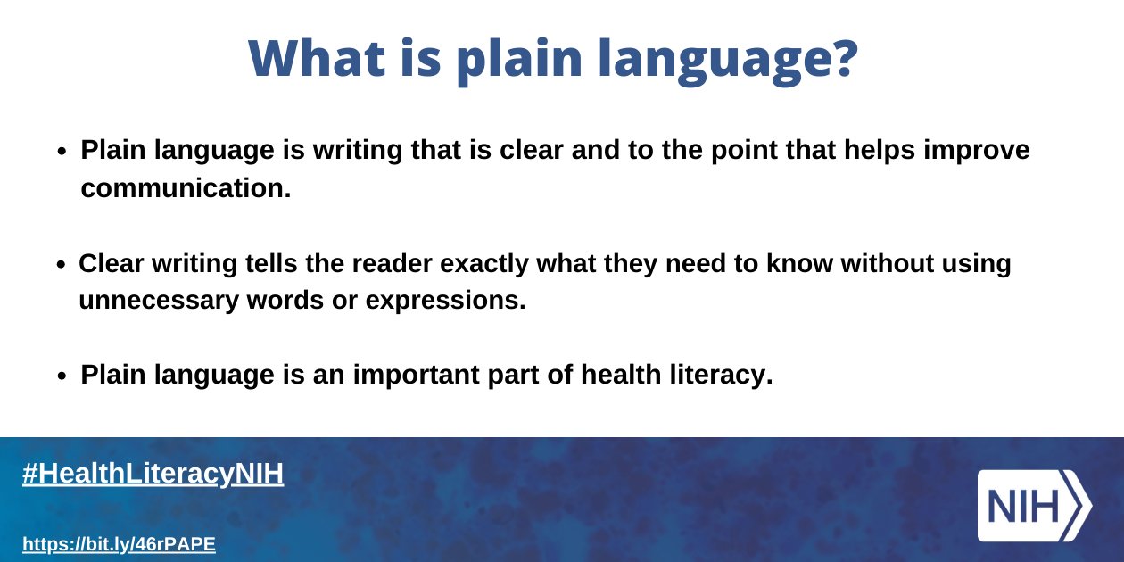 Description of Plain Language from the U.S. National Institutes of Health.